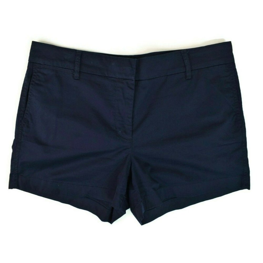 J Crew Womens Chino Short Sz 10 Navy Cotton Stretch Flat Front Casual Mid Rise